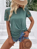 Lace Detail Short Sleeve Round Neck T-Shirt - Trendsi - Flyclothing LLC