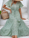 Ditsy Floral V-Neck Tiered Dress - Trendsi