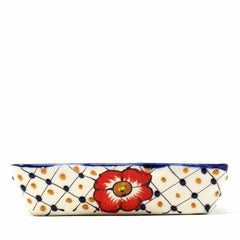 Handmade Pottery 9" Divided Platter, Dots & Flowers - Encantada - Encantada