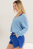 HYFVE V-Neck Stripe Texture Long Sleeve Top - Trendsi