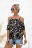 Printed Cold-Shoulder Frill Trim Blouse - Trendsi - Flyclothing LLC