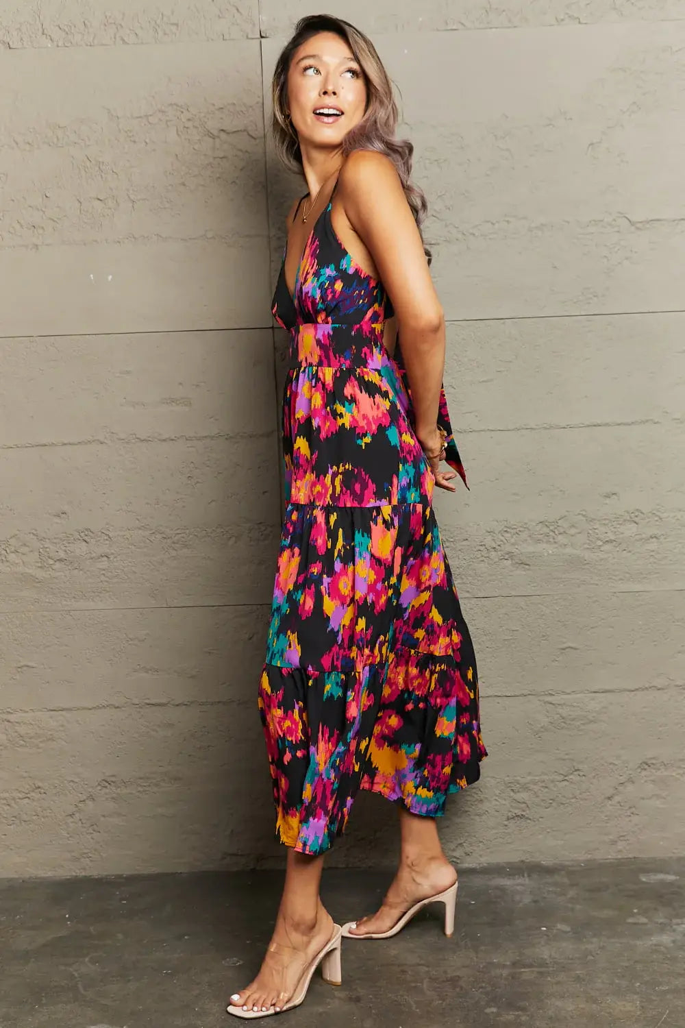 Cutout Spaghetti Strap Tiered Dress - Trendsi - Flyclothing LLC