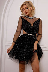 Cutout Mock Neck Mesh Dress - Trendsi - Flyclothing LLC