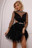 Cutout Mock Neck Mesh Dress - Trendsi - Flyclothing LLC