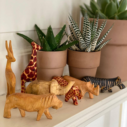 Handcarved Miniature Wood Safari Animals, Set of 7 - Jedando