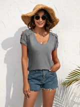Spliced Lace Cold-Shoulder Blouse - Trendsi - Flyclothing LLC