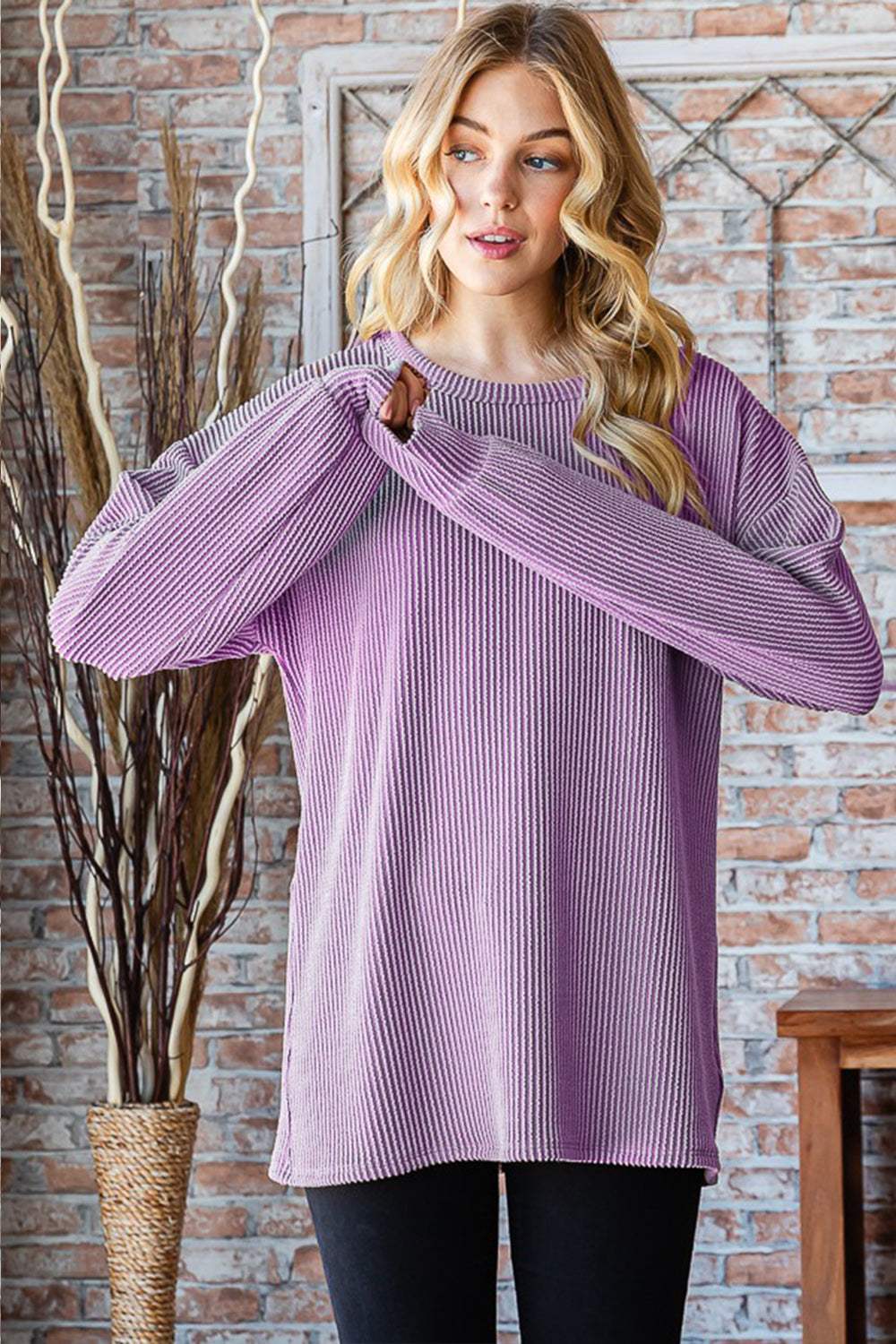 Heimish Full Size Round Neck Dropped Shoulder Blouse - Trendsi - Flyclothing LLC