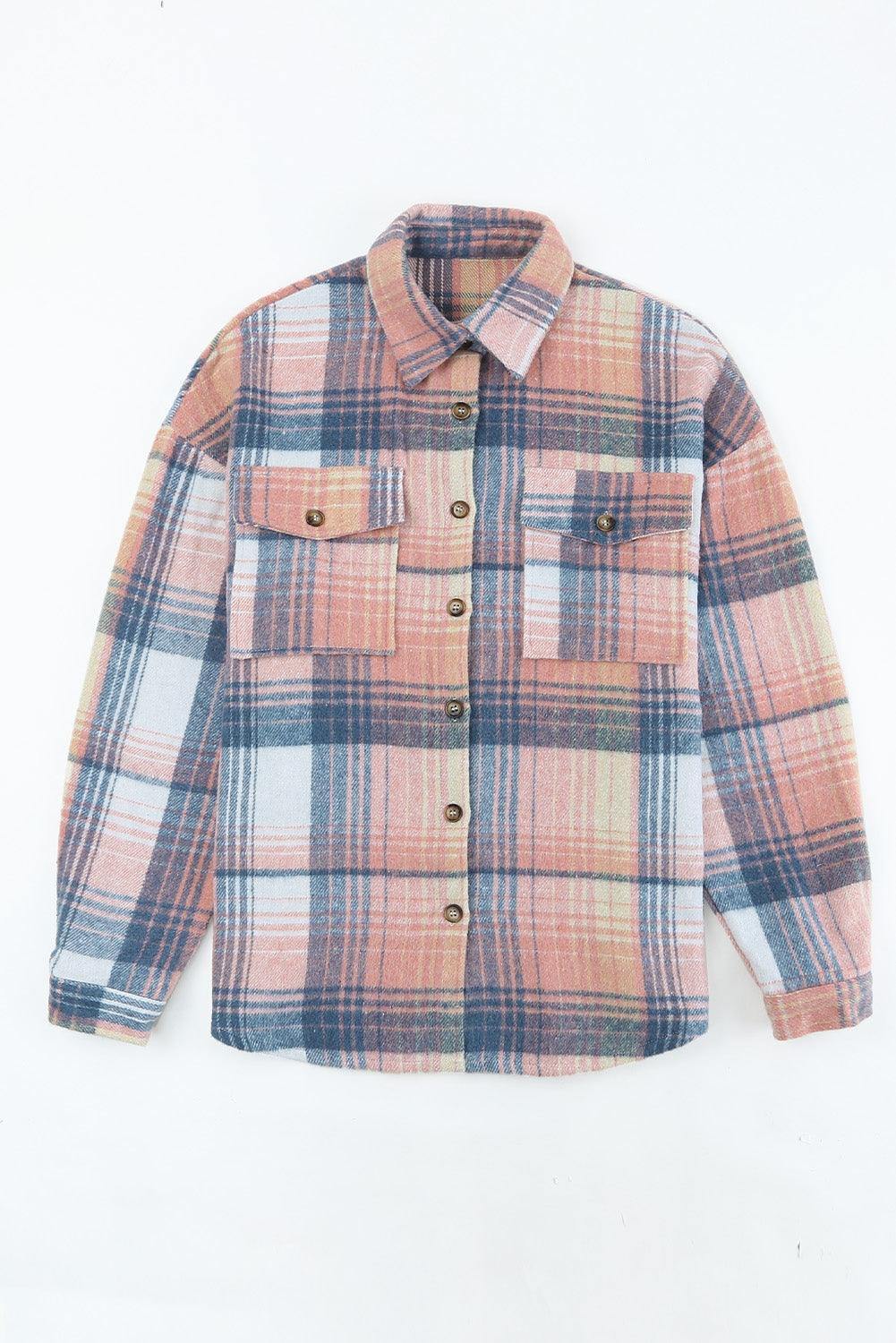 Plaid Dropped Shoulder Shacket - Trendsi