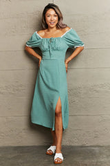 Swiss Dot Slit Off-Shoulder Dress - Trendsi - Flyclothing LLC