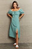 Swiss Dot Slit Off-Shoulder Dress - Trendsi