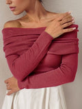 Off-Shoulder Long Sleeve Sweater - Trendsi