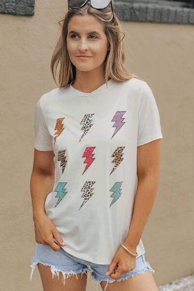 Lightning Graphic Round Neck Short Sleeve T-Shirt - Trendsi - Flyclothing LLC