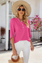 Notched Half Button T-Shirt - Trendsi - Flyclothing LLC