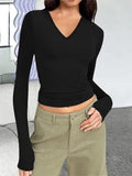 V-Neck Long Sleeve T-Shirt - Trendsi