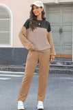 Color Block Dropped Shoulder Top and Pants Set - Trendsi - Flyclothing LLC