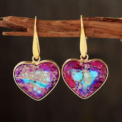 Natural Stone Heart Drop Earrings - Trendsi