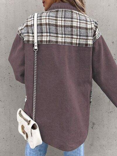 Plaid Button Up Dropped Shoulder Jacket - Trendsi - Flyclothing LLC