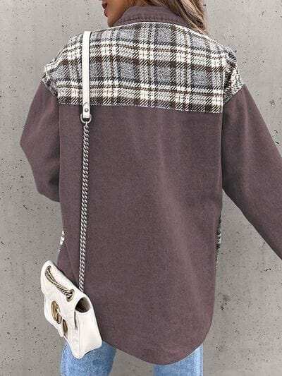 Plaid Button Up Dropped Shoulder Jacket - Trendsi - Flyclothing LLC