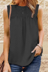 Smocked Tie Back Frill Trim Tank - Trendsi - Flyclothing LLC