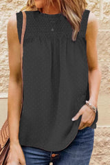 Smocked Tie Back Frill Trim Tank - Flyclothing LLC