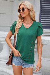V-Neck Short Sleeve T-Shirt - Trendsi - Flyclothing LLC