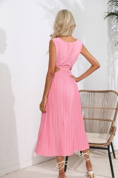 Cutout Ruched Round Neck Tank Dress - Trendsi
