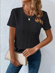 Eyelet Round Neck Short Sleeve T-Shirt - Trendsi