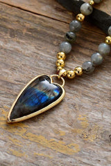 Natural Stone Pendant Beaded Necklace - Trendsi