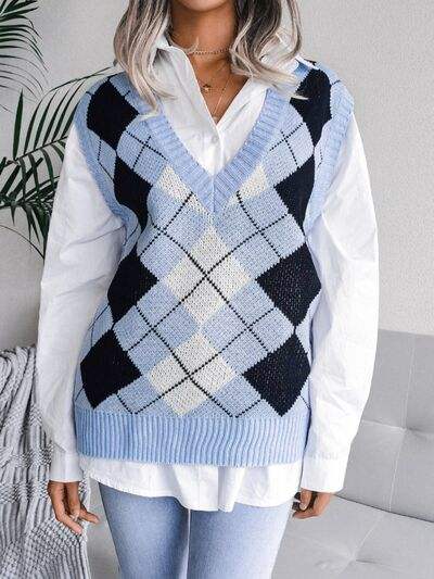 Plaid V-Neck Sweater Vest - Trendsi - Flyclothing LLC