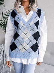 Plaid V-Neck Sweater Vest - Trendsi
