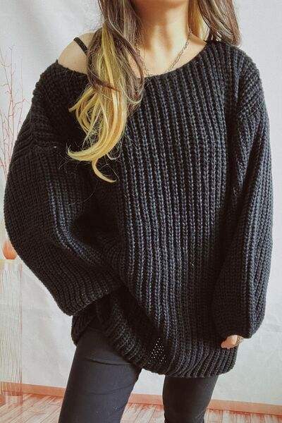 Boat Neck Dropped Shoulder Mini Sweater Dress - Trendsi - Flyclothing LLC