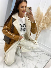 Lapel Collar Exposed Seam Buttoned Coat - Trendsi