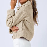 Long Sleeve Collared Neck Sherpa Jacket - Trendsi - Flyclothing LLC