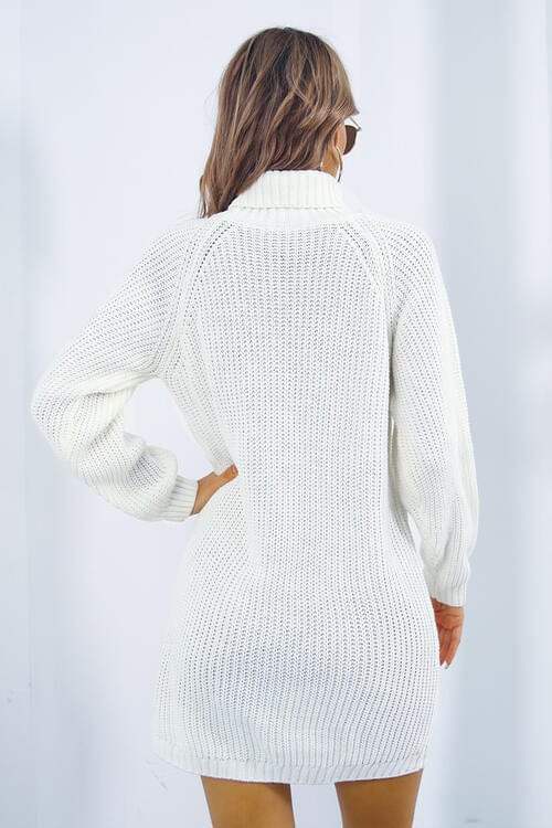 Buttoned Turtleneck Long Sleeve Sweater Dress - Trendsi - Flyclothing LLC