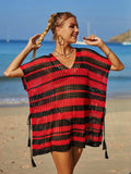 Tassel Openwork Striped V-Neck Cover Up - Trendsi - Flyclothing LLC
