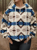 Geometric Half Zip Drawstring Long Sleeve Hoodie - Trendsi