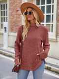 Ribbed Turtleneck Long Sleeve Slit Knit Top - Trendsi - Flyclothing LLC