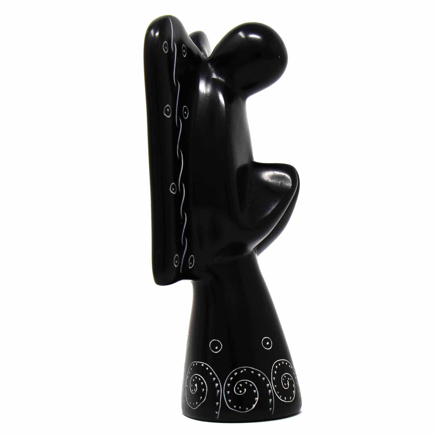 Soapstone Angel Sculpture - Black Finish with Etch Design - SMOLArt - Flyclothing LLC