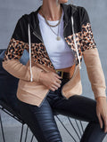 Drawstring Leopard Zip Up Hooded Jacket - Trendsi