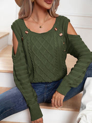 Decorative Button Cold-Shoulder Sweater - Trendsi