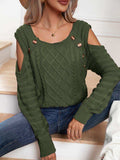 Decorative Button Cold-Shoulder Sweater - Trendsi - Flyclothing LLC