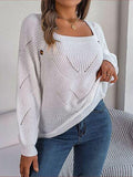Openwork Buttoned Square Neck Sweater - Trendsi