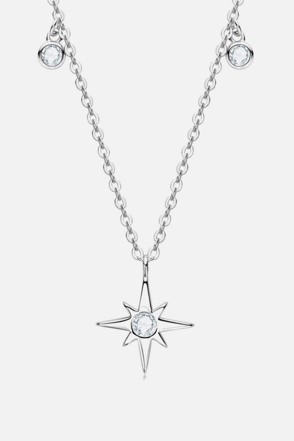 Moissanite North Star Pendant 925 Sterling Silver Necklace - Trendsi - Flyclothing LLC