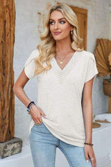 V-Neck Petal Sleeve T-Shirt - Trendsi - Flyclothing LLC