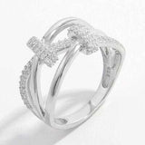 Inlaid Zircon 925 Sterling Silver Crisscross Ring - Trendsi - Flyclothing LLC