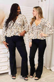 Double Take Printed Tied Plunge Peplum Blouse - Trendsi