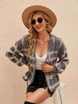 Open Front Plaid Long Sleeve Cardigan - Trendsi - Flyclothing LLC