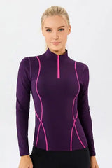 Mock Neck Quarter Zip Active T-Shirt - Trendsi - Flyclothing LLC