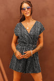 Printed Short Sleeve Romper with Belt - Trendsi