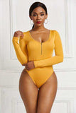 Half Zip Scoop Neck Long Sleeve Bodysuit - Trendsi - Flyclothing LLC